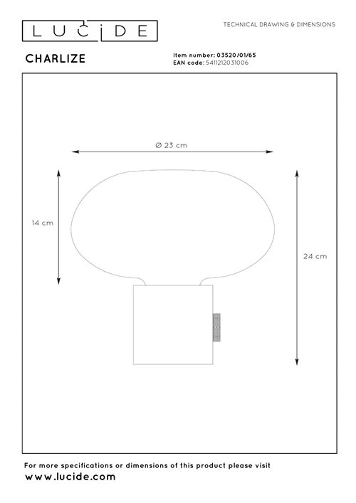 Lucide CHARLIZE - Tafellamp - Ø 23 cm - 1xE27 - Zwart - technisch